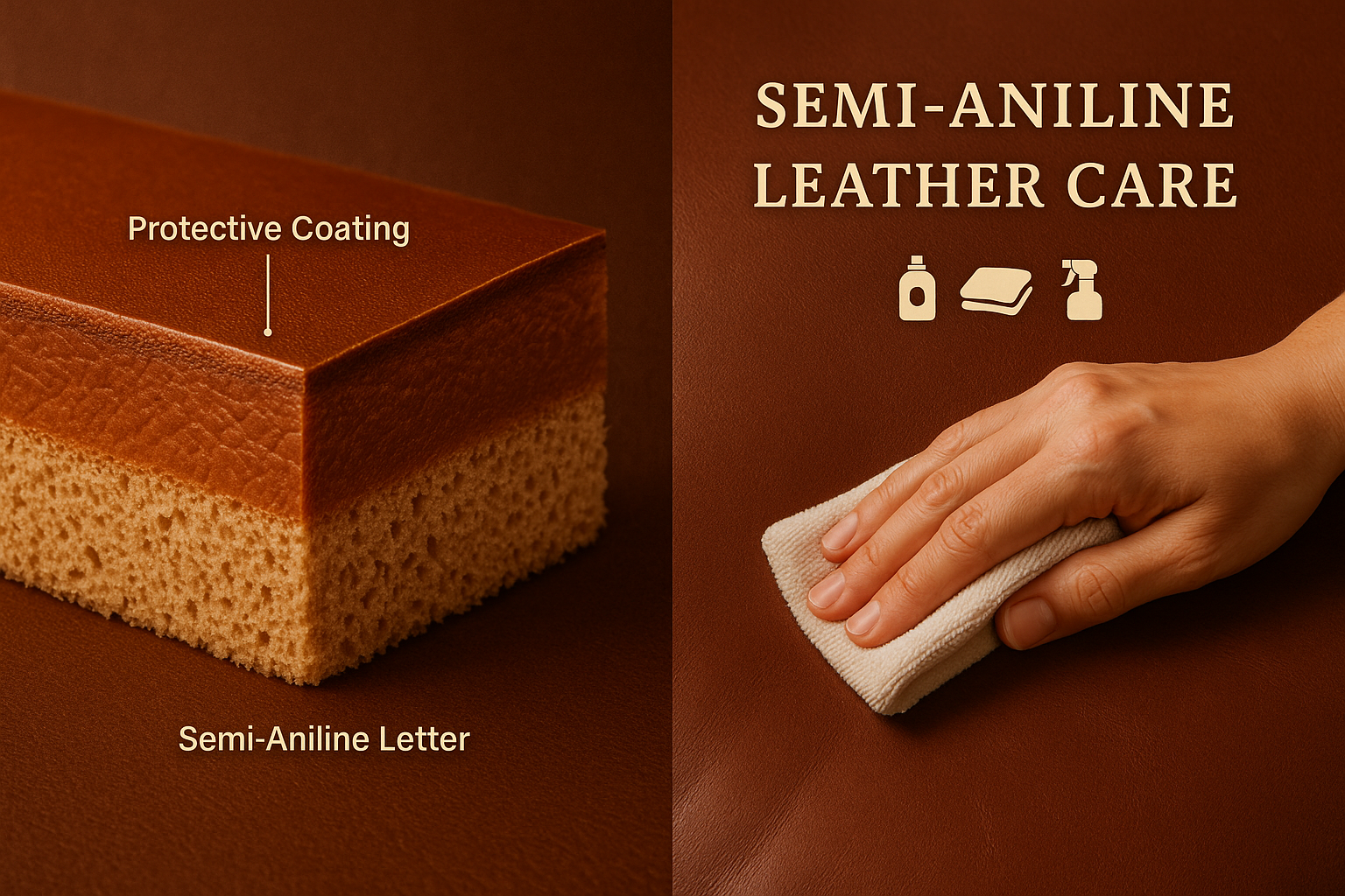 Cleaning semi-aniline leather (extra protection layer).